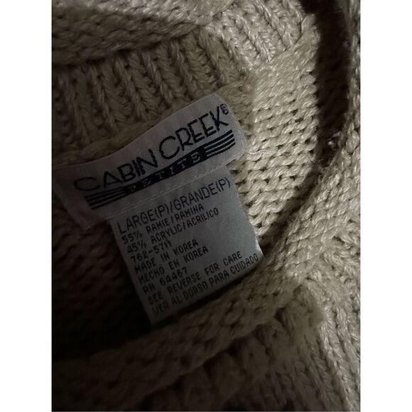 Vintage 90s Cabin Creek Women Knit Sweater Granny Beige Hearts Floral Size L - Picture 3 of 9